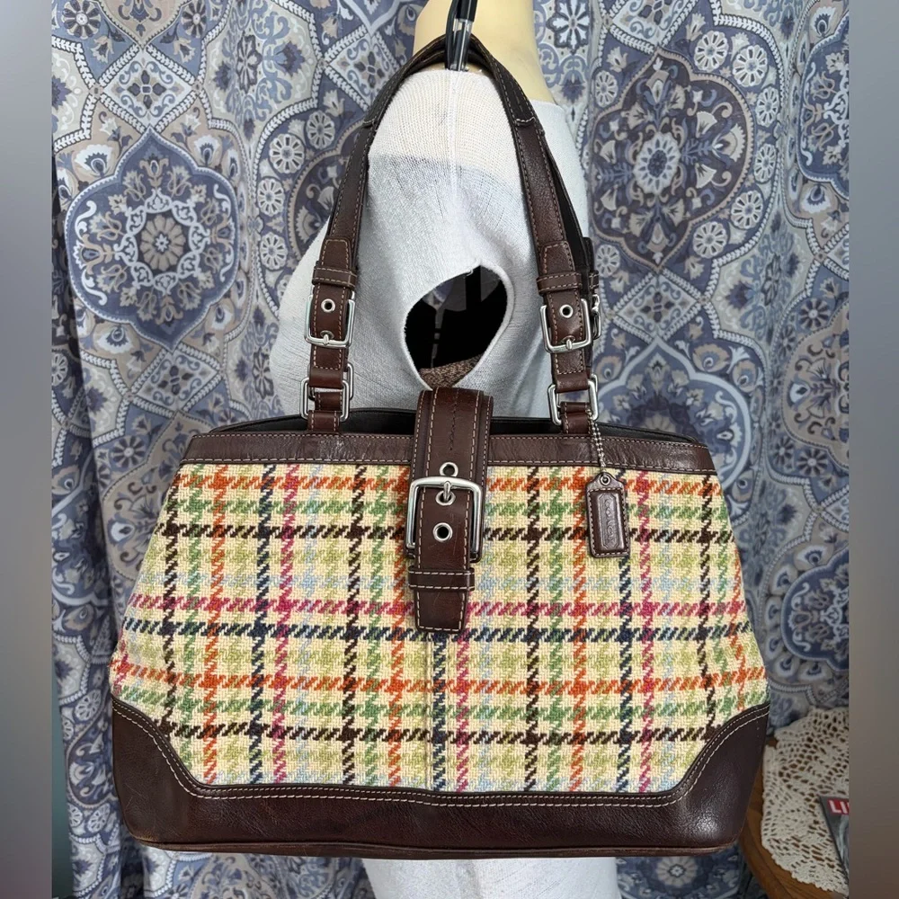 Coach Hampton Tattersall Houndstooth Wool Shoulder Bag - F12633